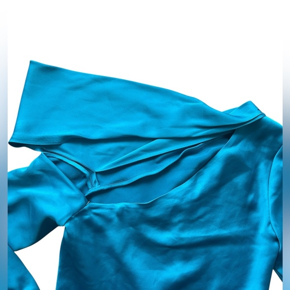 Simkhai Alice Off Shoulder Blouse Draped Satin Long Sleeve Phthalo Blue XS NWT - Picture 8 of 15